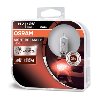Комплект галогенных ламп H7 12V 55W +100 % Night Breaker Silver